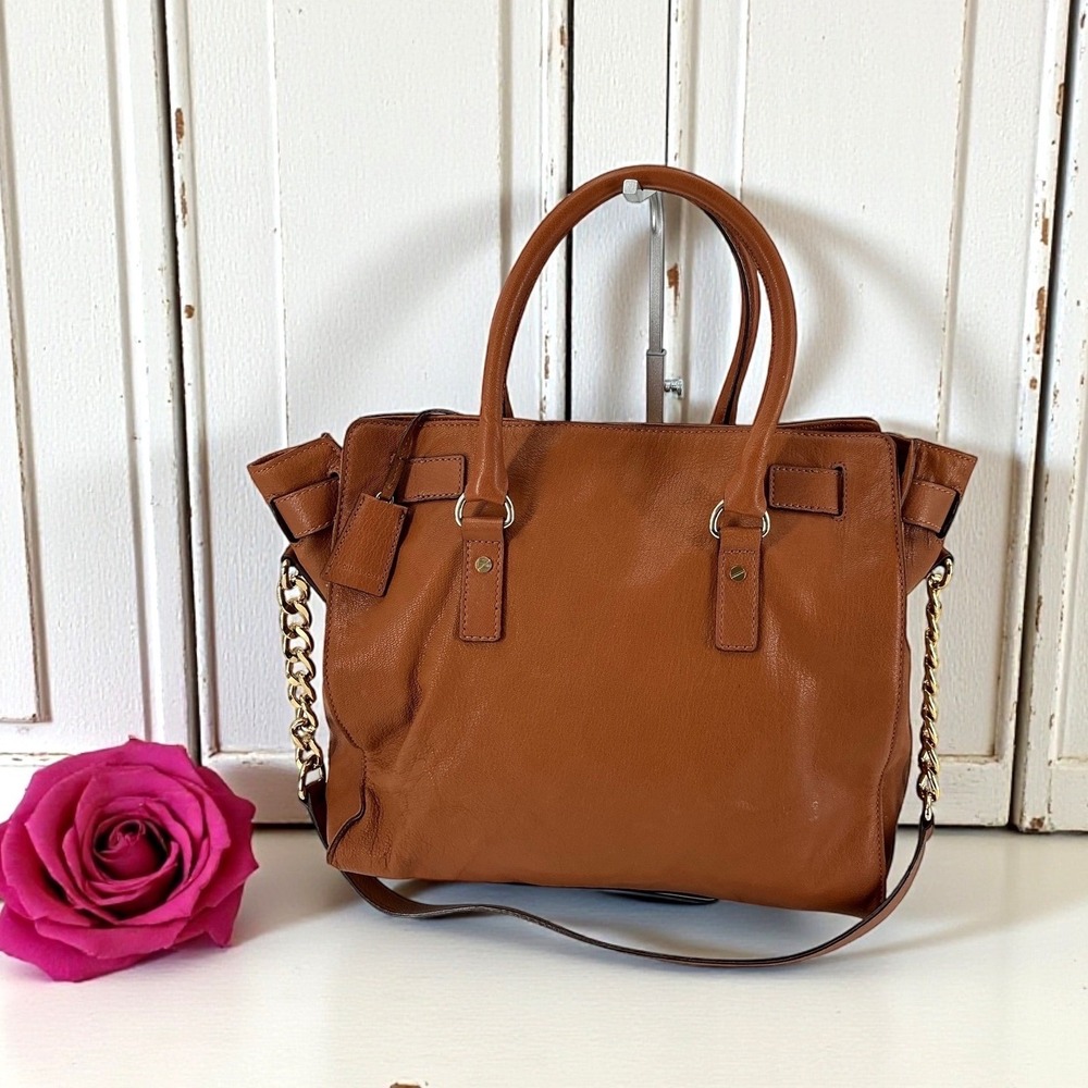 Michael Kors Hamilton Satchel Purse Cognac Leather Gold Hardware Top Handle bag - Picture 2 of 13